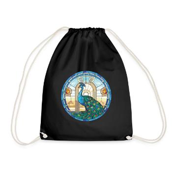Peacock Colorful Watercolor Animal Illustration - Drawstring Bag - black - Front