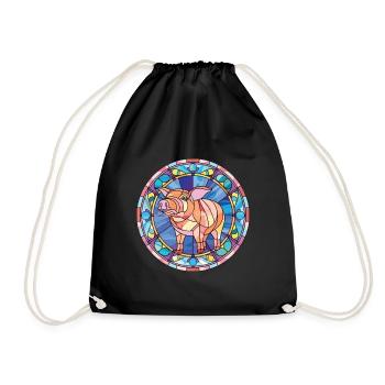 Pig Colorful Watercolor Animal Pet Illustration - Drawstring Bag - black - Front