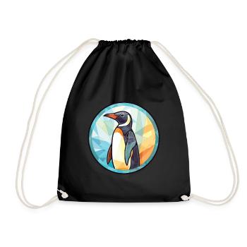 Penguin Colorful Watercolor Animal Illustration - Drawstring Bag - black - Front