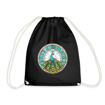 Peacock Colorful Watercolor Animal Illustration - Drawstring Bag - black - Front