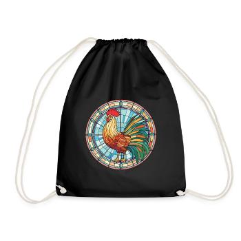 Rooster Colorful Watercolor Animal Illustration - Drawstring Bag - black - Front
