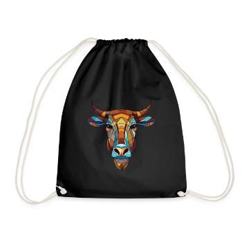 Cow Colorful Watercolor Animal Pet Illustration - Drawstring Bag - black - Front