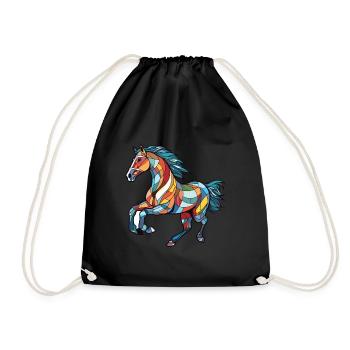 Horse Running Gallop Colorful Watercolor Animal - Drawstring Bag - black - Front