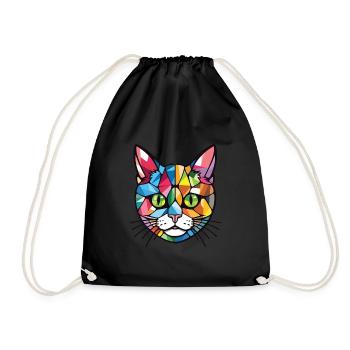 Kitten Colorful Watercolor Animal Pet Illustration - Drawstring Bag - black - Front