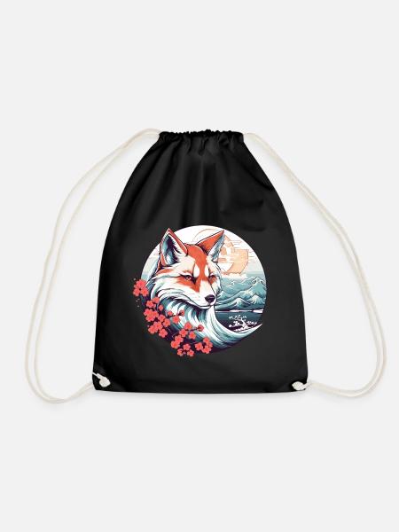 Anime Japan Kitsune Fuchs - Turnbeutel - Schwarz