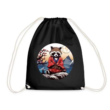 Japan Tanuki / Raccoon in Anime Style - Drawstring Bag - black - Front