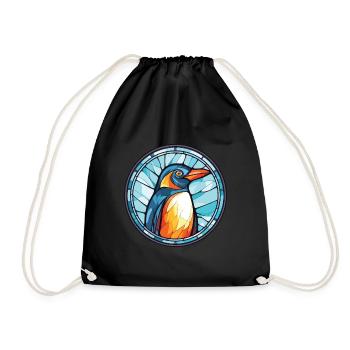 Penguin Colorful Watercolor Animal Illustration - Drawstring Bag - black - Front