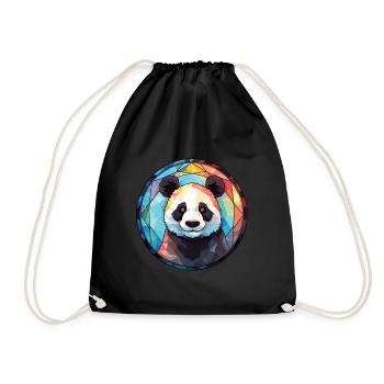 Panda Colorful Watercolor Animal Pet Illustration - Drawstring Bag - black - Front