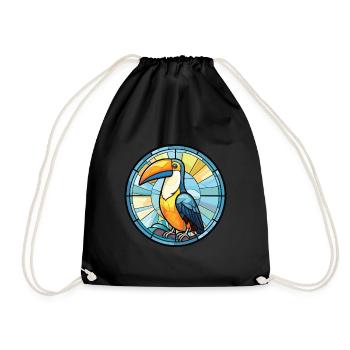 Toucan Colorful Watercolor Animal Pet Illustration - Drawstring Bag - black - Front