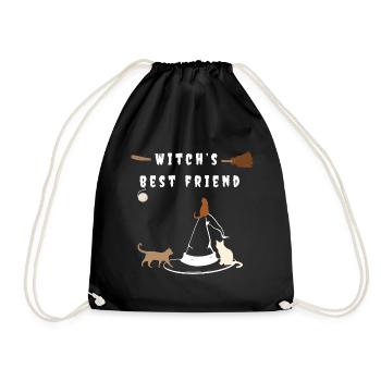 Witch's best friend cats and witch Halloween - Drawstring Bag - black - Front