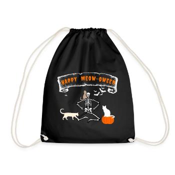 Happy Meow-oween Halloween Party Cats Design - Drawstring Bag - black - Front
