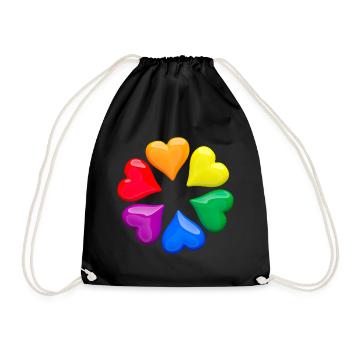 Des cœurs brillants dans le cercle des couleurs de l’arc-en-ciel LGBT - Sac de sport léger - noir - Devant