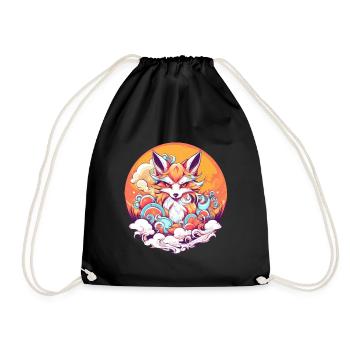 niedlicher japanischer Kitsune Fuchs im Anime - Turnbeutel - Schwarz - Vorne