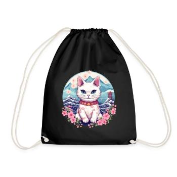 niedliche kleine Glückskatze Kitten Anime Stil - Turnbeutel - Schwarz - Vorne