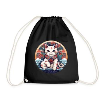 weiße Katze Glückskatze Maneki-neko Manekineko - Turnbeutel - Schwarz - Vorne