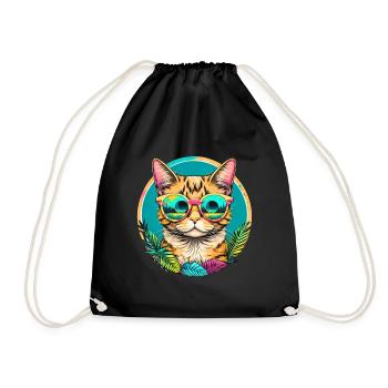 Tropical Cat - Drawstring Bag - black - Front