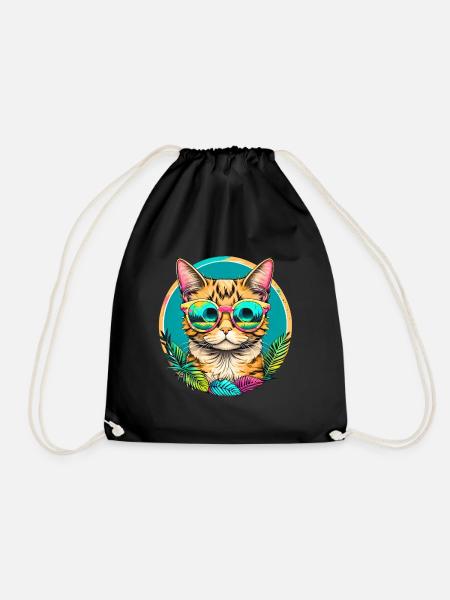 Tropical Cat - Drawstring Bag - black