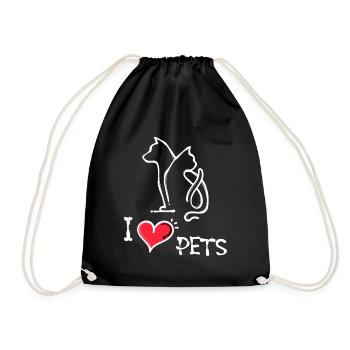 Cat I Love Pets Dog Statement Animals - Drawstring Bag - black - Front