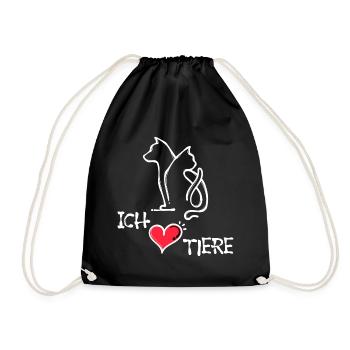 Katze Hund Statement Ich Liebe Haustiere Herz - Turnbeutel - Schwarz - Vorne