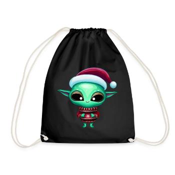 Christmas aliens with Santa hat - Drawstring Bag - black - Front