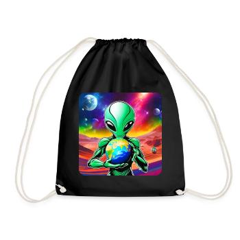 Cool alien with planet in his hands - Drawstring Bag - black - Front