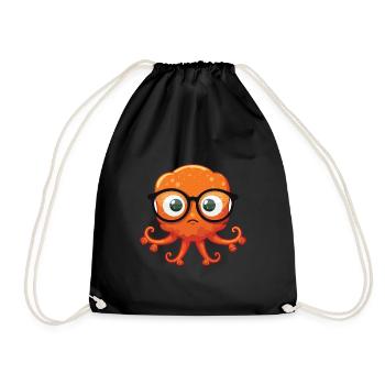 Octopus With Glasses Cartoon Kawaii Illustration - Drawstring Bag - black - Front