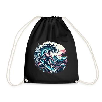 Surfer riding a huge Hawaiian wave - Drawstring Bag - black - Front