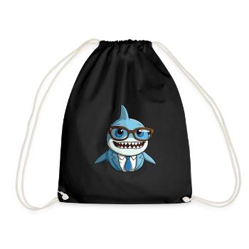 Hai trägt Brille Karikatur Kawaii Illustration - Turnbeutel - Schwarz - Vorne