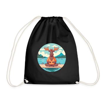 Elchkarikatur Yoga Strand Sommer Illustration - Turnbeutel - Schwarz - Vorne