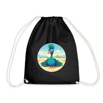 Pfauenkarikatur Yoga Strand Sommer Illustration - Turnbeutel - Schwarz - Vorne