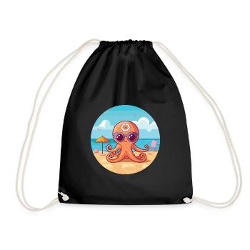 Octopus Cartoon Yoga Beach Summer Illustration - Drawstring Bag - black - Front