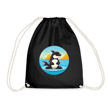 Orca Cartoon Yoga Beach Summer Illustration - Drawstring Bag - black - Front