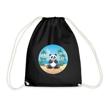 Panda-Karikatur-Yoga-Strand-Sommer-Illustration - Turnbeutel - Schwarz - Vorne