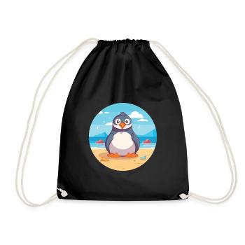 Penguin Cartoon Yoga Beach Summer Illustration - Drawstring Bag - black - Front