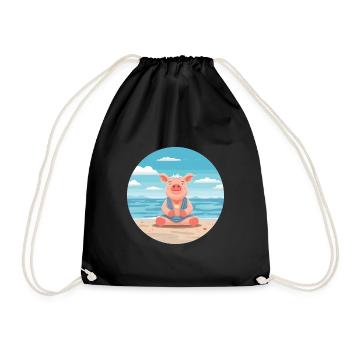 Cochon Cartoon Yoga Beach Illustration d’été - Sac de sport léger - noir - Devant