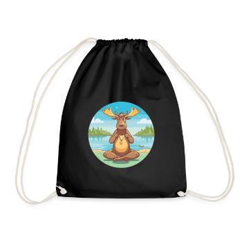 Elchkarikatur Yoga Strand Sommer Illustration - Turnbeutel - Schwarz - Vorne