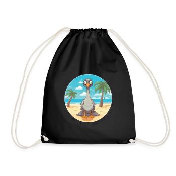 Straußenkarikatur Yoga Strand Sommer Illustration - Turnbeutel - Schwarz - Vorne