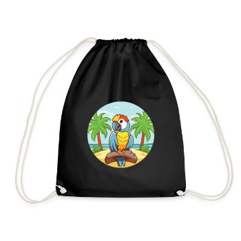 Papageien-Karikatur-Yoga-Strand-Sommer-Illustration - Turnbeutel - Schwarz - Vorne