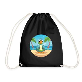 Papageien-Karikatur-Yoga-Strand-Sommer-Illustration - Turnbeutel - Schwarz - Vorne
