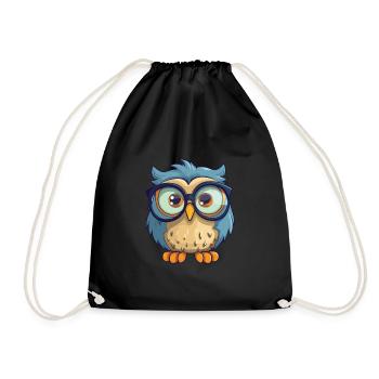 Hibou portant des lunettes Dessin animé Kawaii Illustration - Sac de sport léger - noir - Devant