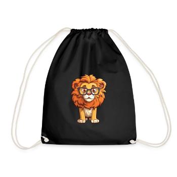 Lion portant des lunettes Dessin animé Kawaii Illustration - Sac de sport léger - noir - Devant