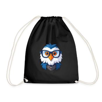 Adler mit Brille Cartoon Kawaii Illustration - Turnbeutel - Schwarz - Vorne