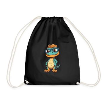 Dinosaurier mit Brille Cartoon Kawaii Illustration - Turnbeutel - Schwarz - Vorne