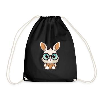 Hase trägt Brille Cartoon Kawaii Illustration - Turnbeutel - Schwarz - Vorne