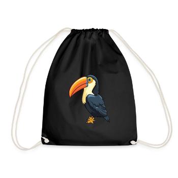 Toucan Cartoon Kawaii Watercolor Illustration - Drawstring Bag - black - Front