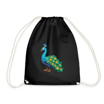 Peacock Cartoon Kawaii Aquarelle Illustration - Sac de sport léger - noir - Devant
