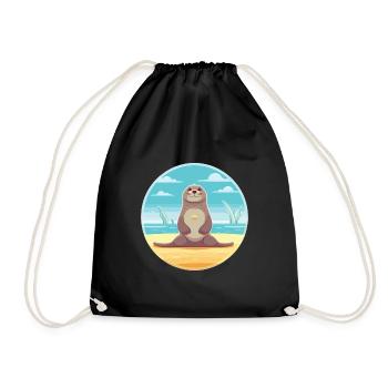 Seal Cartoon Yoga Beach Summer Illustration - Drawstring Bag - black - Front