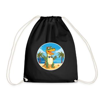 Crocodile Funny Cartoon Kawaii Beach Illustration - Drawstring Bag - black - Front
