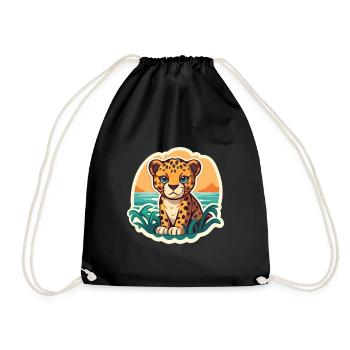 Jaguar Lustige Karikatur Kawaii Strand Illustration - Turnbeutel - Schwarz - Vorne