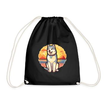 Husky Dog Funny Cartoon Kawaii Beach Illustration - Sac de sport léger - noir - Devant